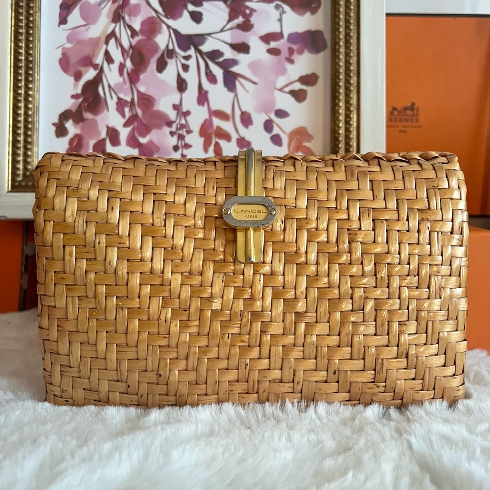 Lancel Paris Woven Wicker Clutch Bag